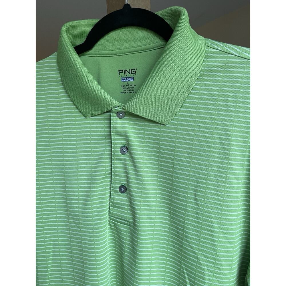 PING Golf Polo Shirt Mens L Green Striped Short Sleeve Performance Dynamics